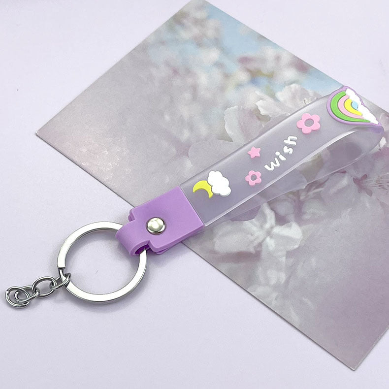 Wholesale PVC Rainbow Jelly Leather Rope Keychain